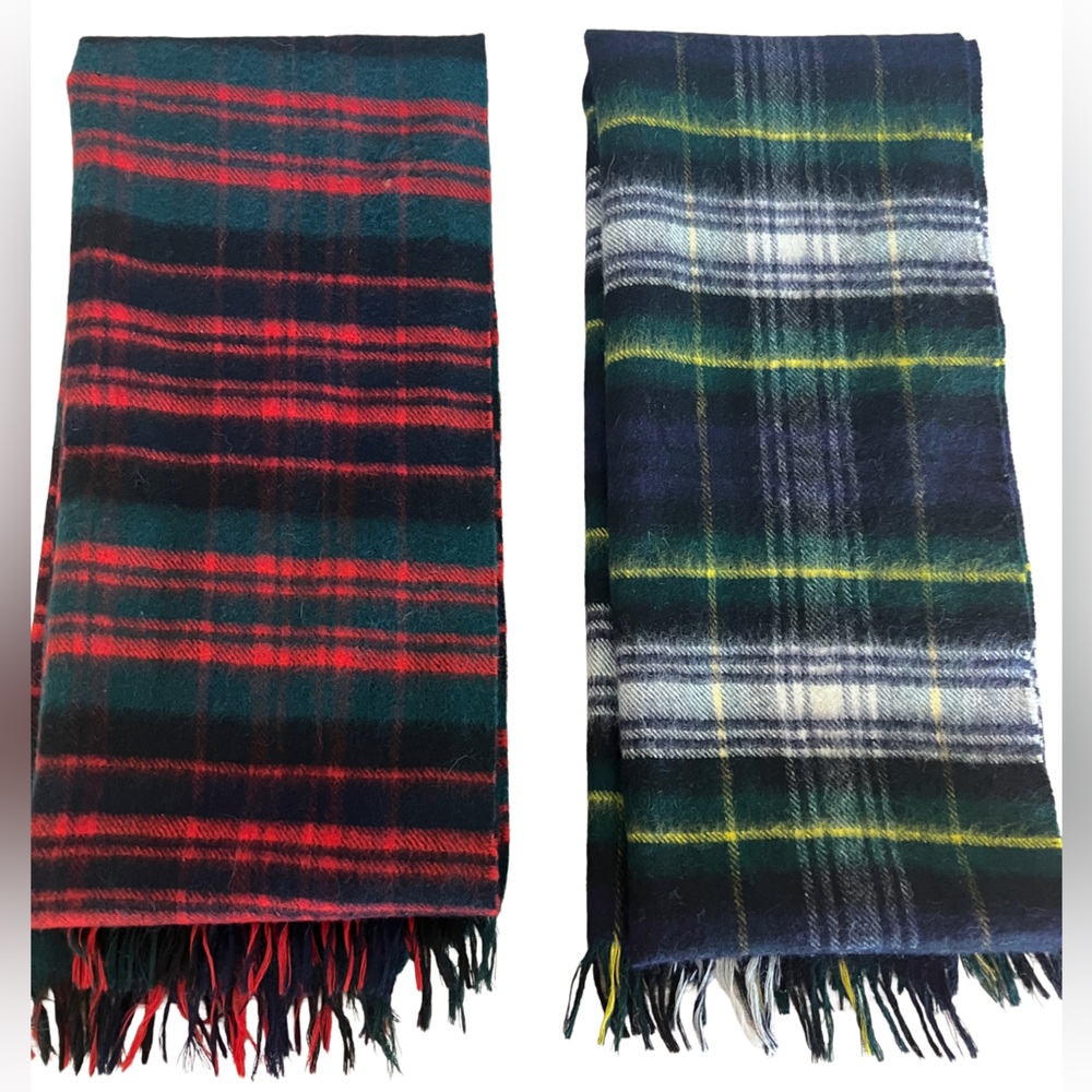 (Two) 1 Red and 1 Green Cashmere Scotland Tartan Scarves